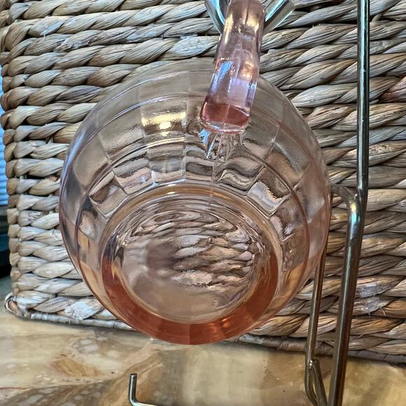 Hocking Block Optic pink Depression Glass tea cups: Set of 4 - Picture 5 of 6
